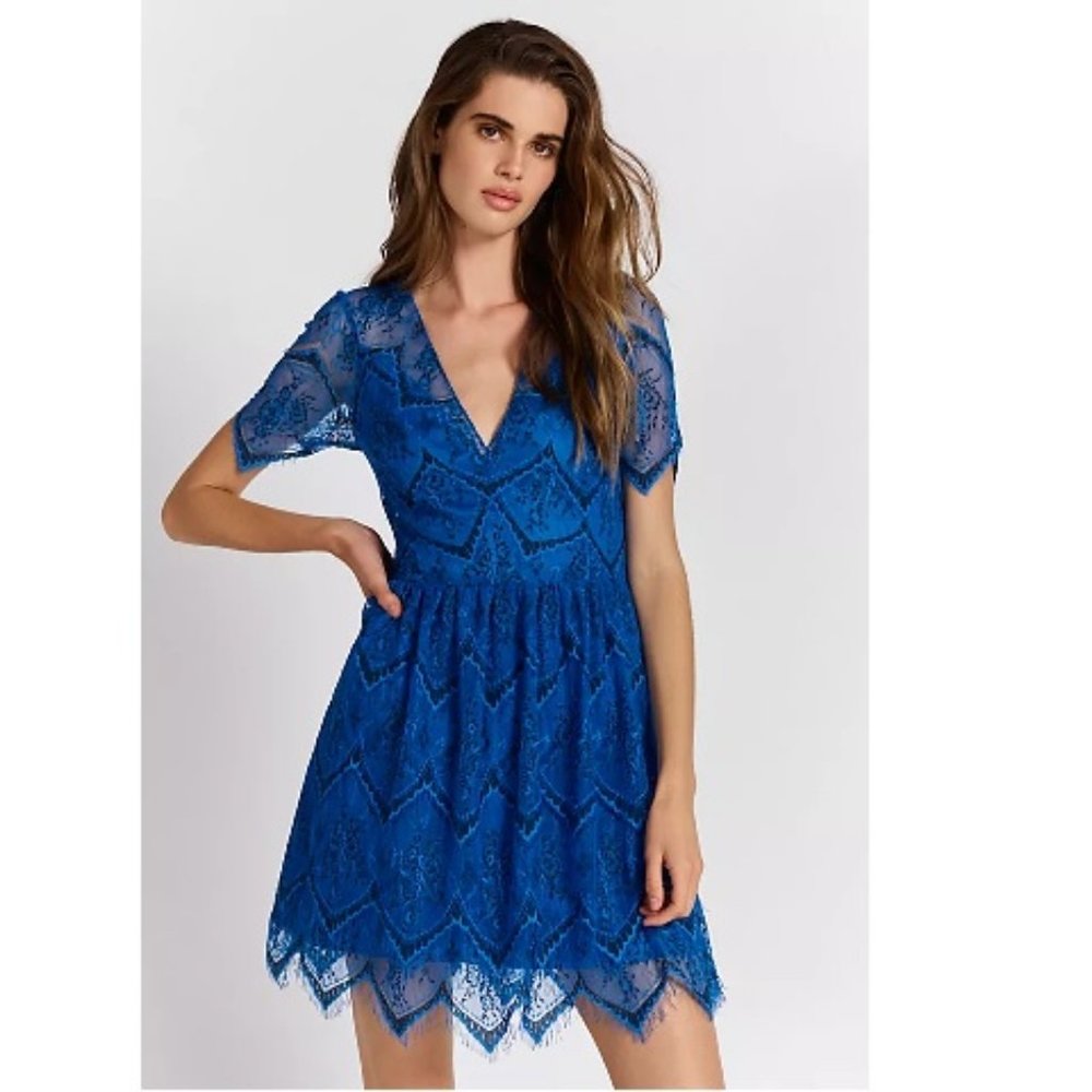 NWT Free People She's So Lovely Blue Lace Mini Dress